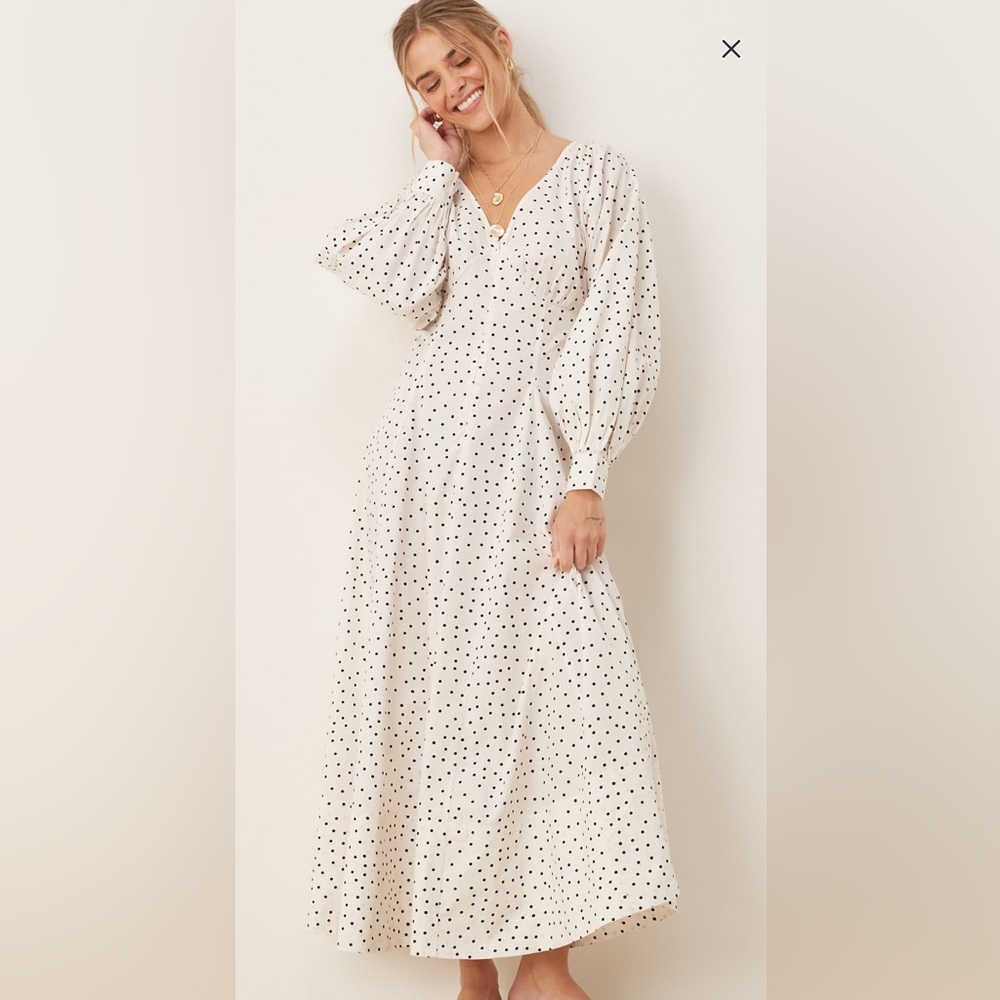 ASOS DESIGN long sleeve V-neck poplin maxi dress in dot print